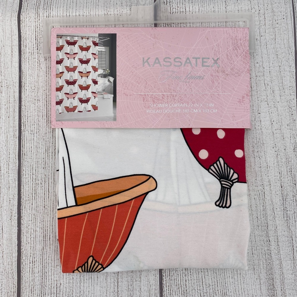 Kassatex Shower Curtain White Ghost Bathtub Halloween Spooky Whimsical Quirky
